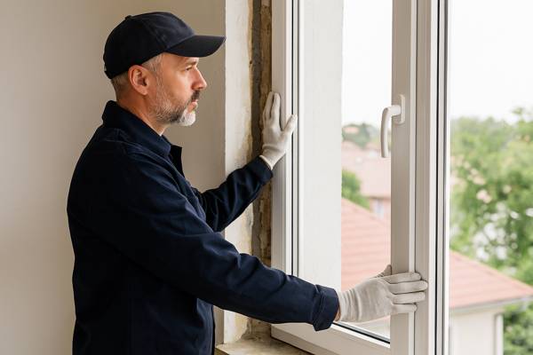 Pose d’une nouvelle fenêtre double vitrage dans une maison en rénovation